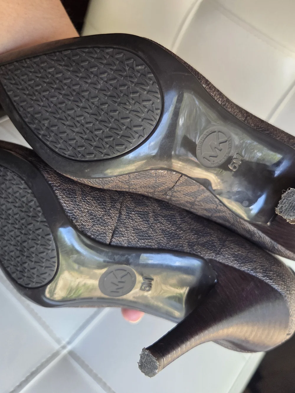 Michael Kors Brown Monogram Pointed-Toe Pumps